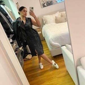 Allsaints Green Snake Print Satin Dress